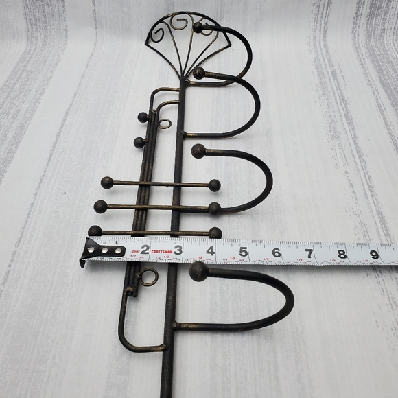 DecorativeIron Trumpet Shape Wall Hook Black w/hints of gold. 21" long - Picture 6 of 9